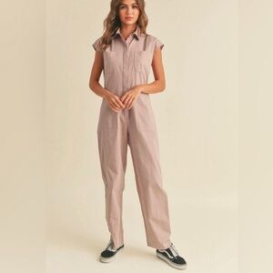 Miou Muse Button Front cotton Utility Jumpsuit SZ M